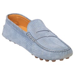 Tod's Blue Suede Striped Driver Loafers Size IT 39.5