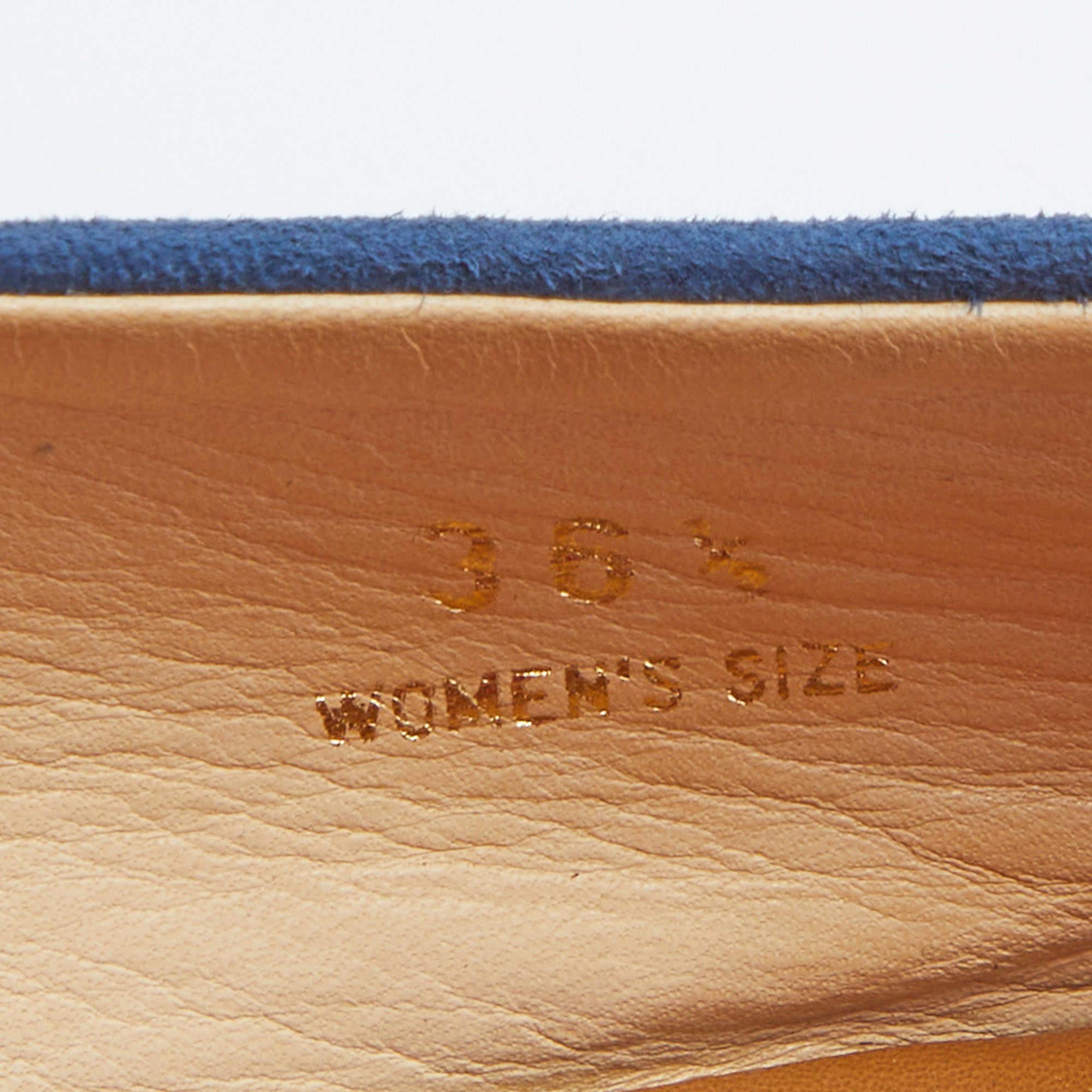 Tod's Blue/Tan Leather Tassel Ballet Flats Size 37 For Sale 2