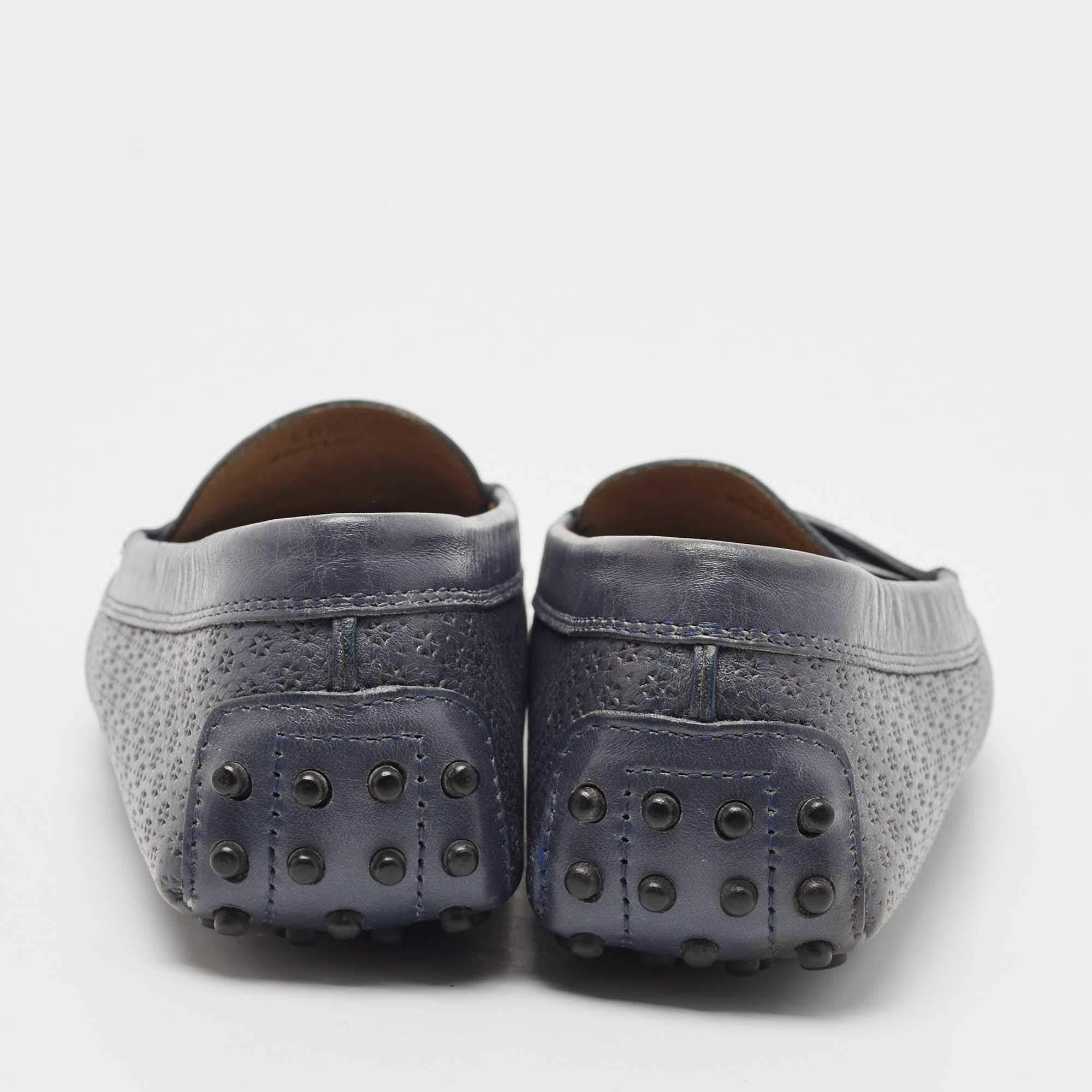 Men's Tod's Blue Textured Leather Penny Slip On Loafers Size 40.5 For Sale