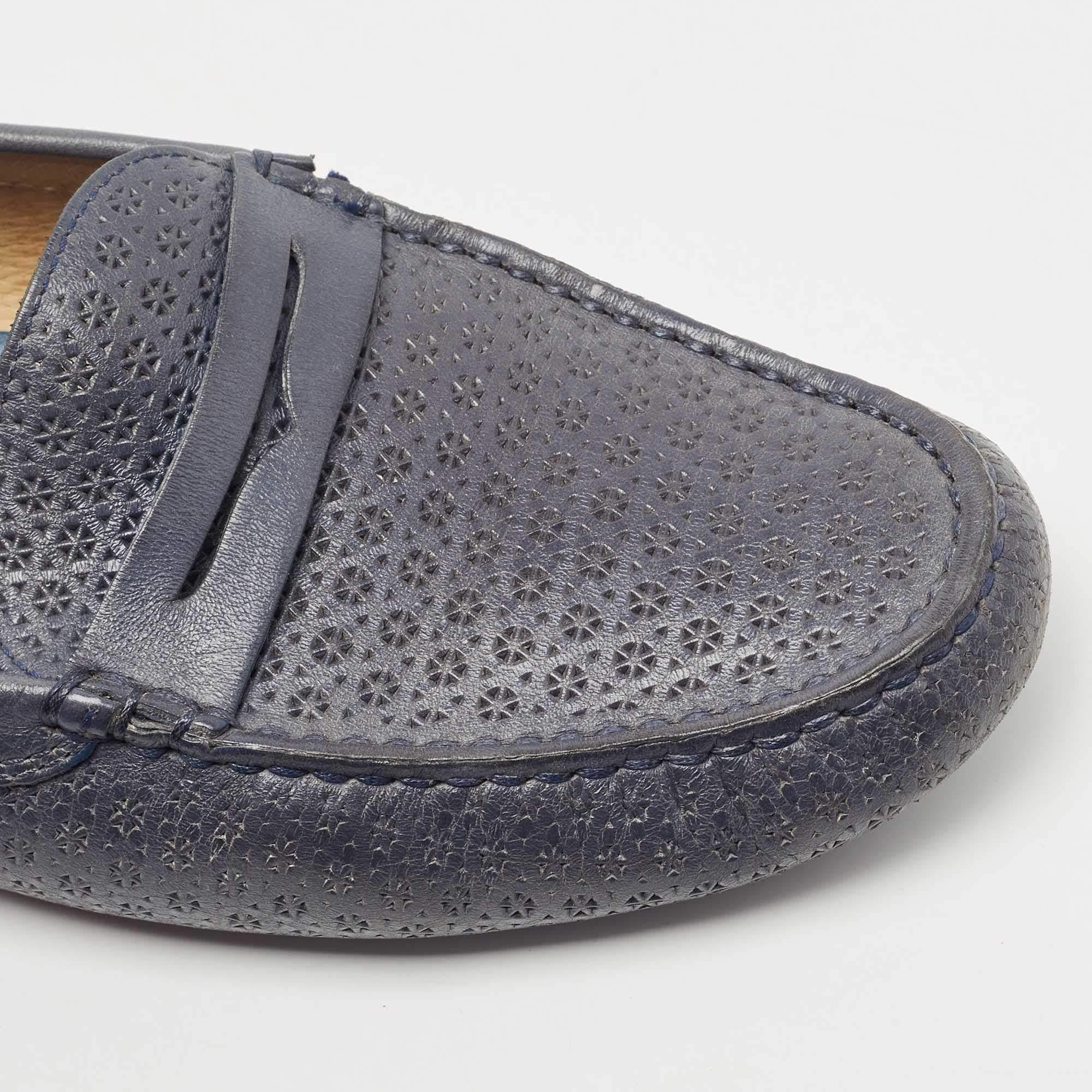 Tod's Blue Textured Leather Penny Slip On Loafers Size 40.5 For Sale 2
