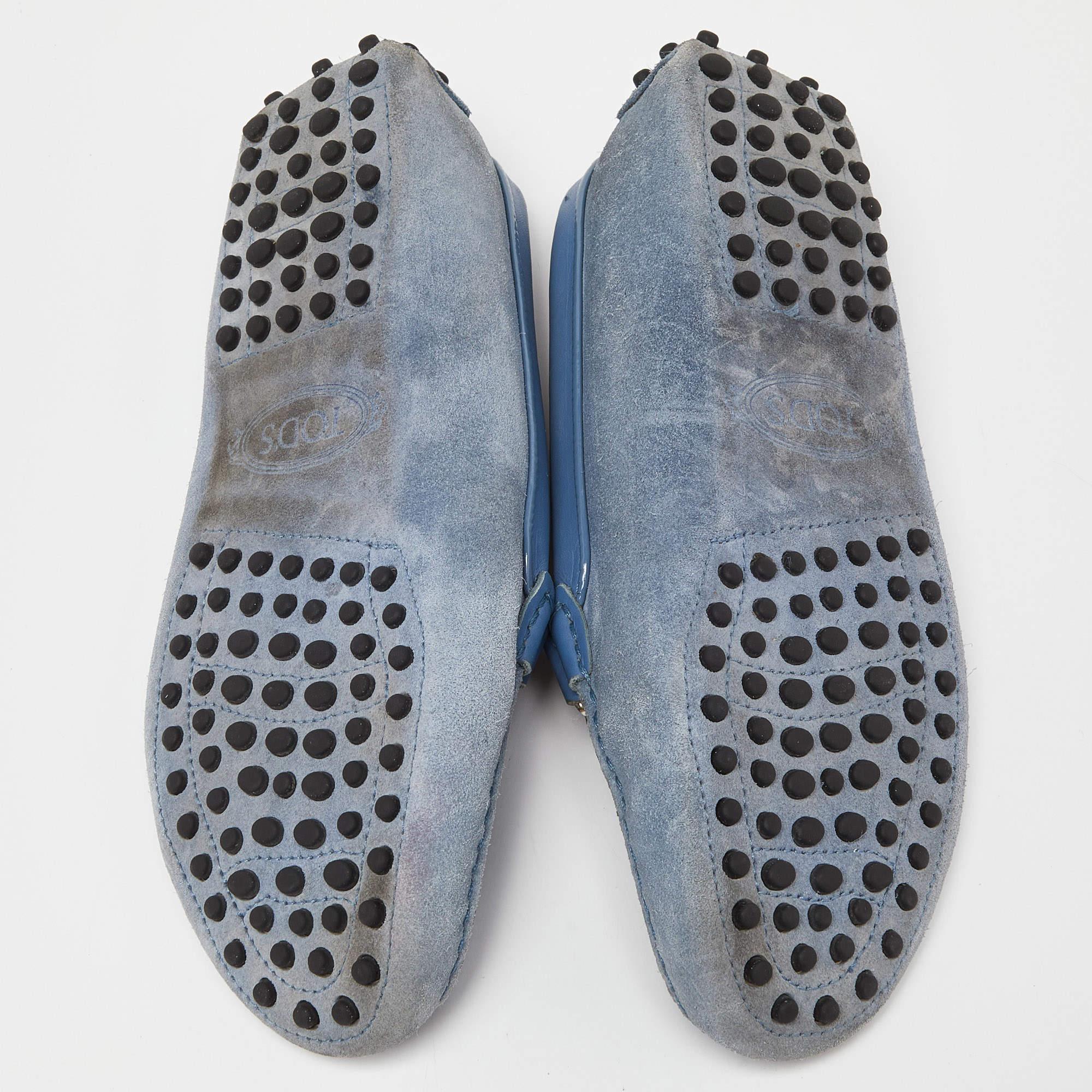 Tod's Blau Samt Wildleder und Leder Double T Gommino Driving Loafers Größe 37 1