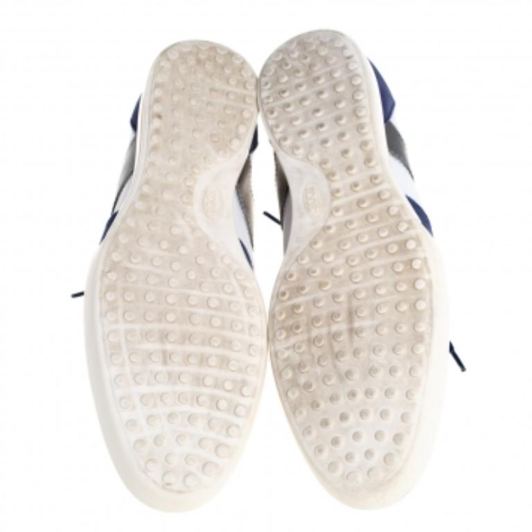 Men's Tod's Blue/White Leather And Suede Low Top Sneakers Size 44 For Sale