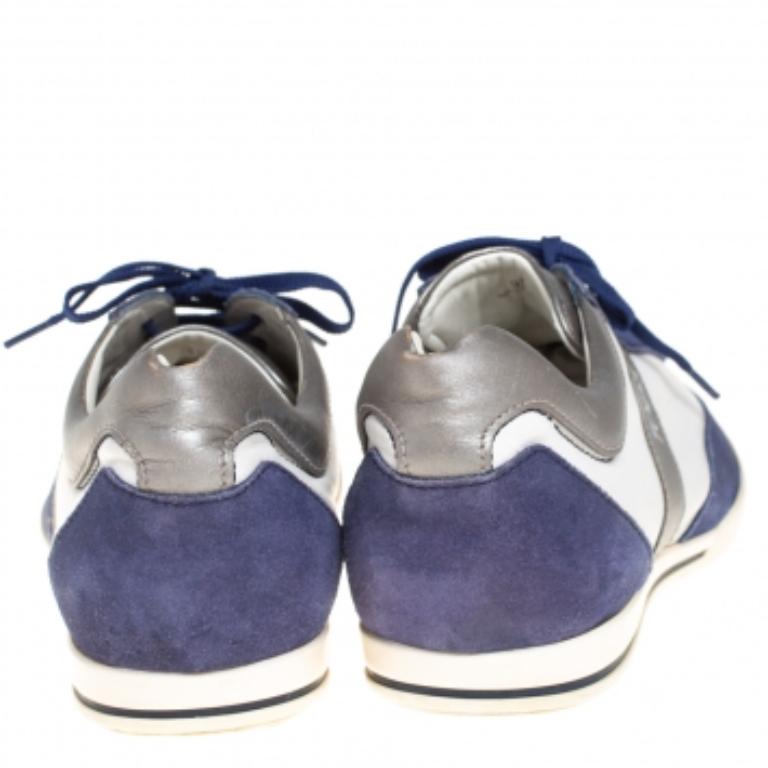 Tod's Blue/White Leather And Suede Low Top Sneakers Size 44 For Sale 1