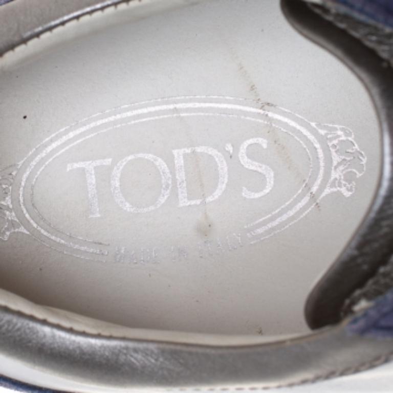 Tod's Blue/White Leather And Suede Low Top Sneakers Size 44 For Sale 2