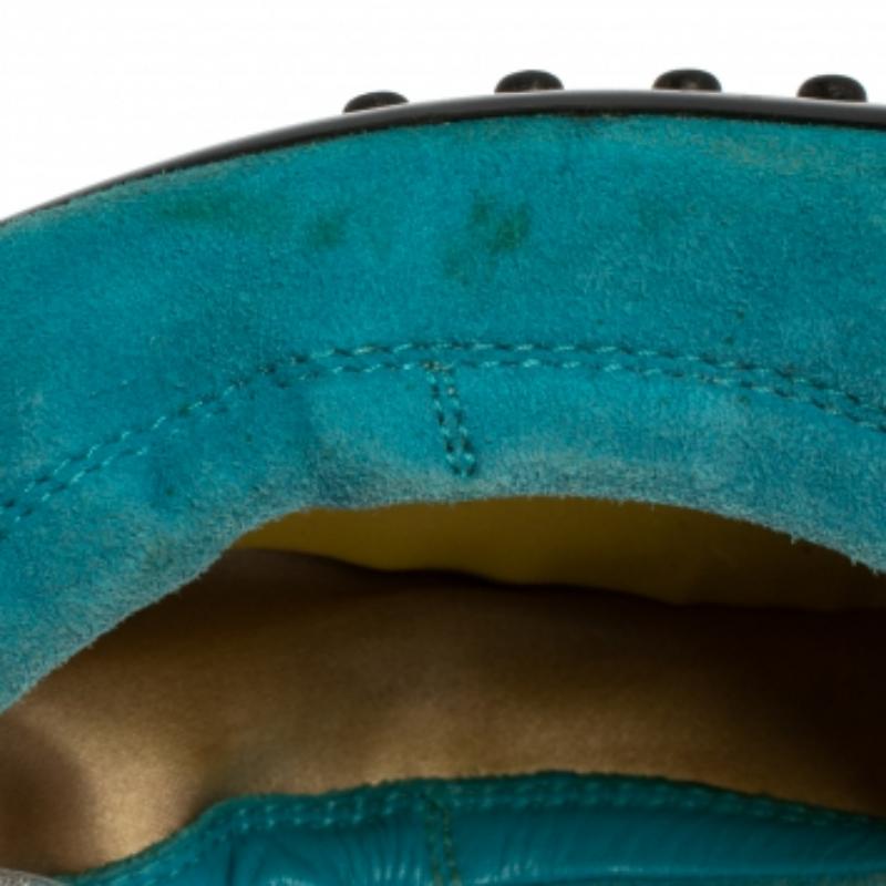 Tod's Blue/Yellow Suede & Patent Trim Buckle Detail Scrunch Ballet Flats Size 36 For Sale 4