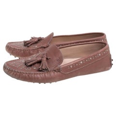 Tod's Blush Pink Leather Tassel Embellished Loafers Size 39