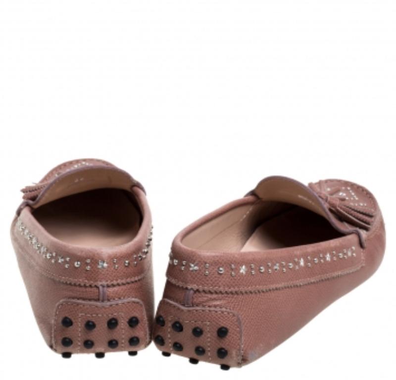 Tod's Blush Pink Leather Tassel Embellished Loafers Size 39 For Sale 1