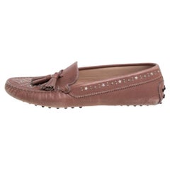 Tod's Blush Pink Leather Tassel Embellished Loafers Size 39