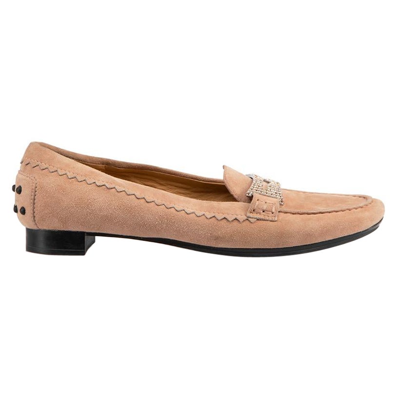 Tod's - Mocassins en daim bleu avec boucle en cristal, taille IT 38