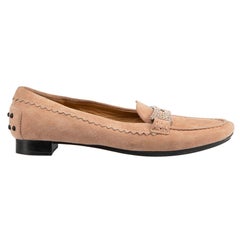Tod's Blush Suede Crystal Buckle Loafers Size IT 38