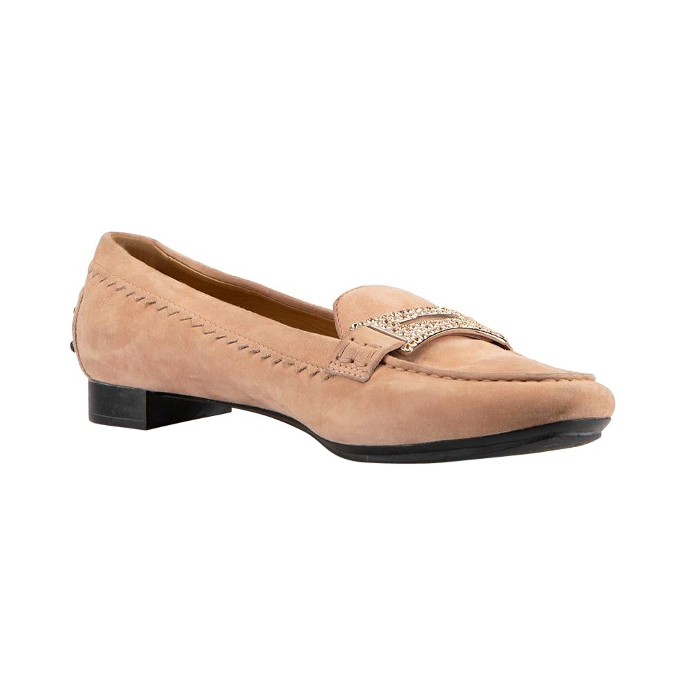 Tod
s - Mocassins en daim blush avec boucles en cristal - Taille IT 38