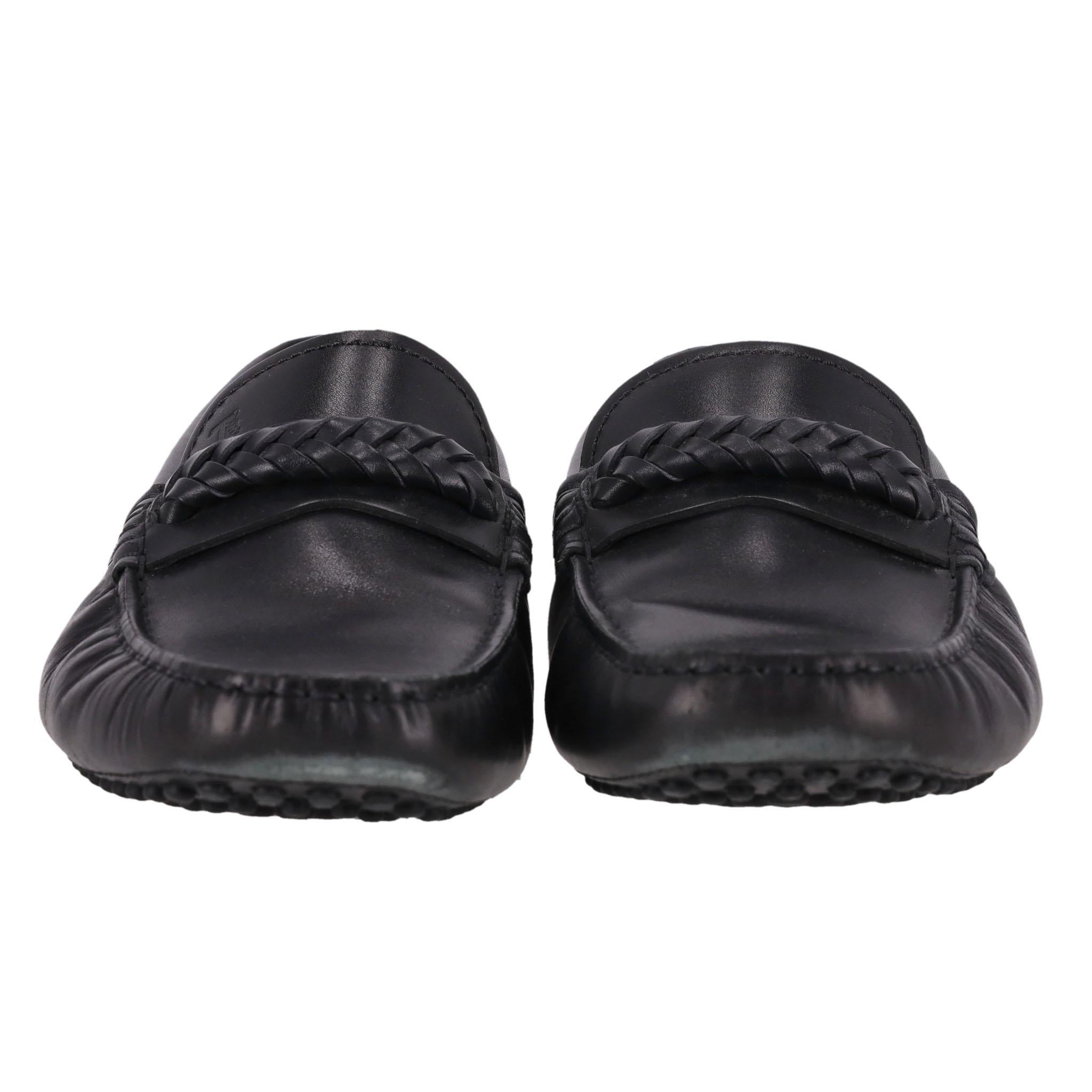 Black Tod's Braided Detail Leather Loafers For Sale
