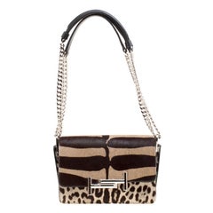 Tod's Brown/Beige Leopard Print Calf Hair Mini Double T Shoulder Bag