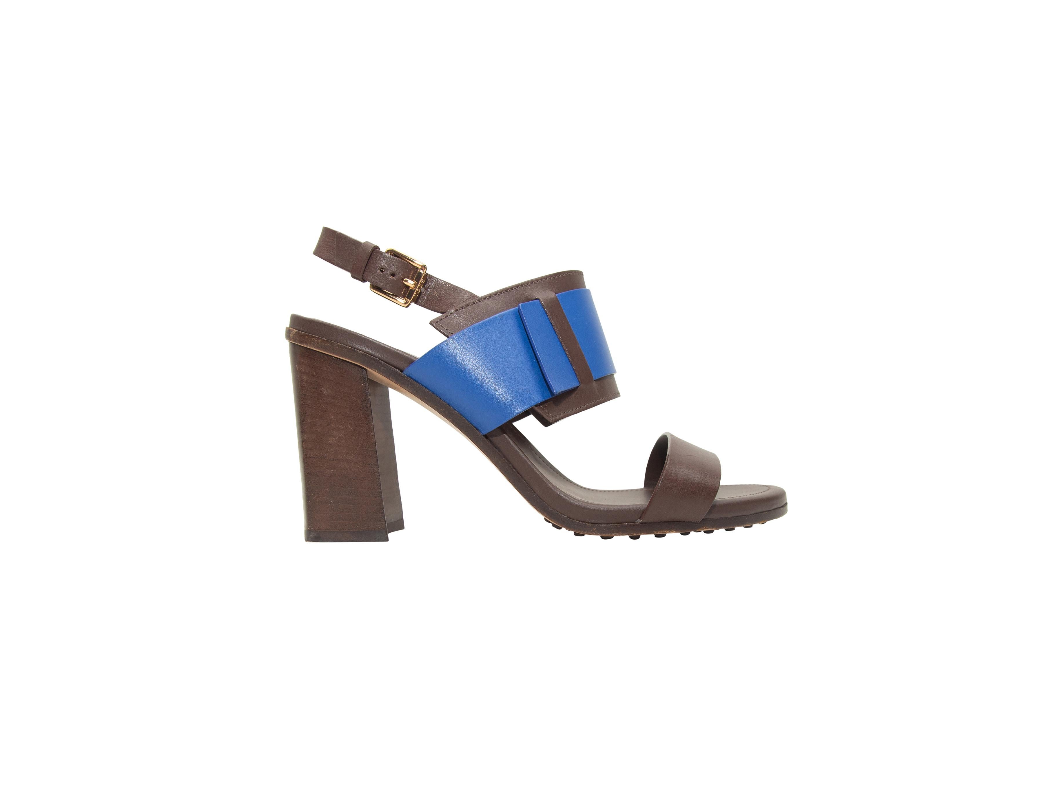 Tod's Brown & Blue Leather Heeled Sandals In Good Condition In New York, NY