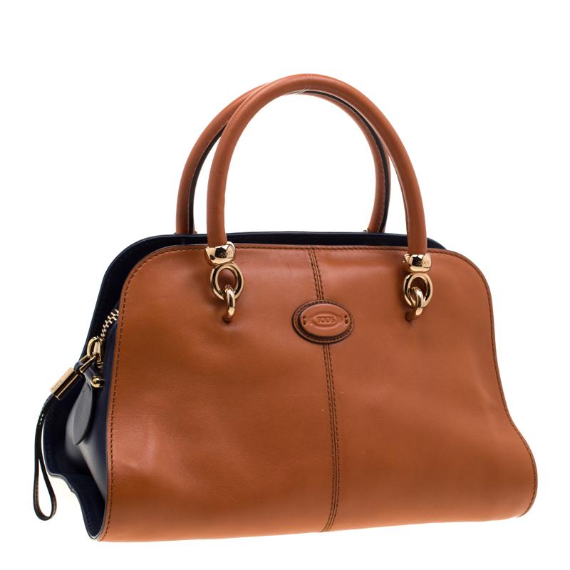 Tod's Sac bowler Sella en cuir brun/bleu Bon état à Dubai, Al Qouz 2
