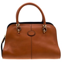 Tod's Sac bowler Sella en cuir brun/bleu