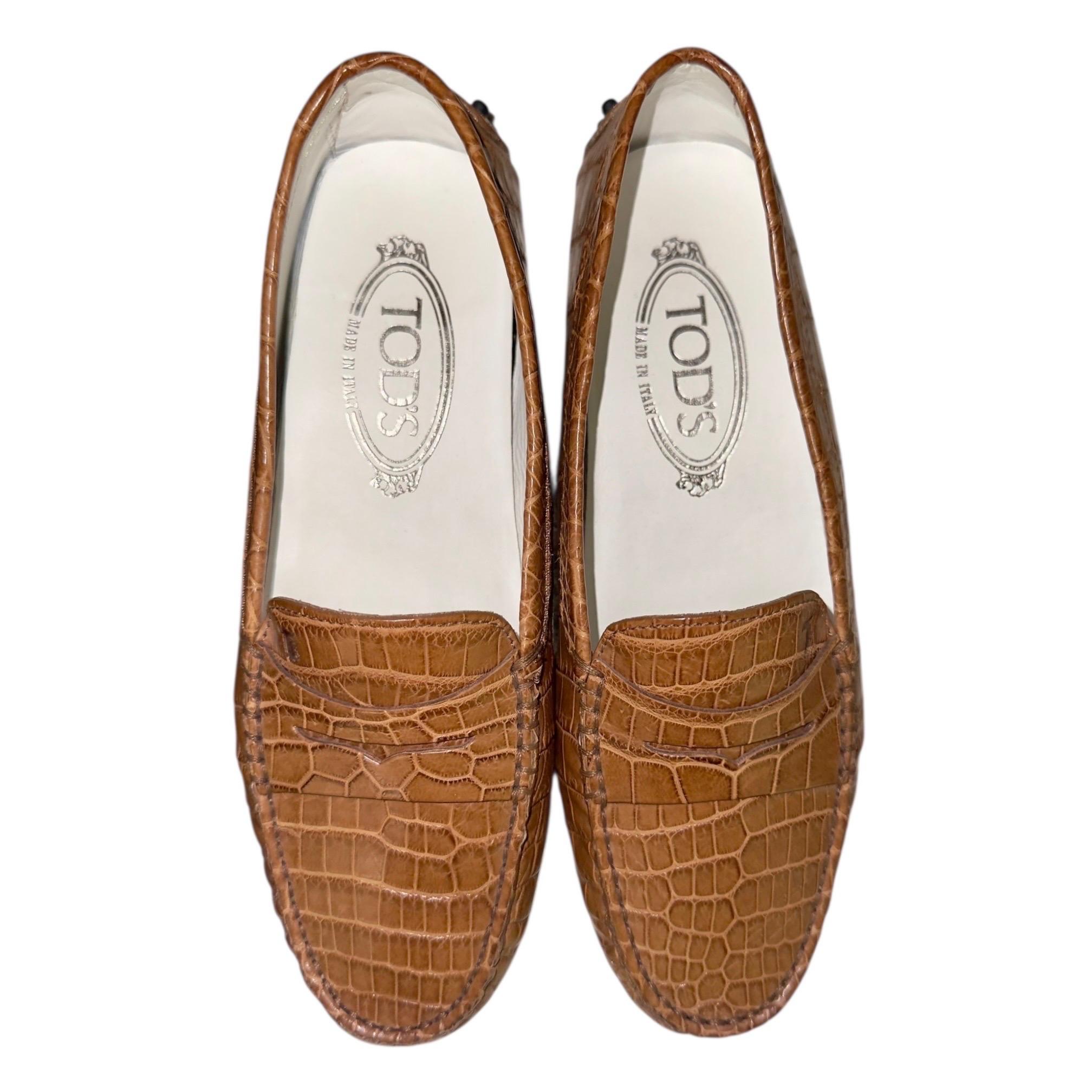 Tod's Mocassini Gommino Esotici Marrone Mocassini Alligatore Pelle di Coccodrillo 36,5 in vendita 2