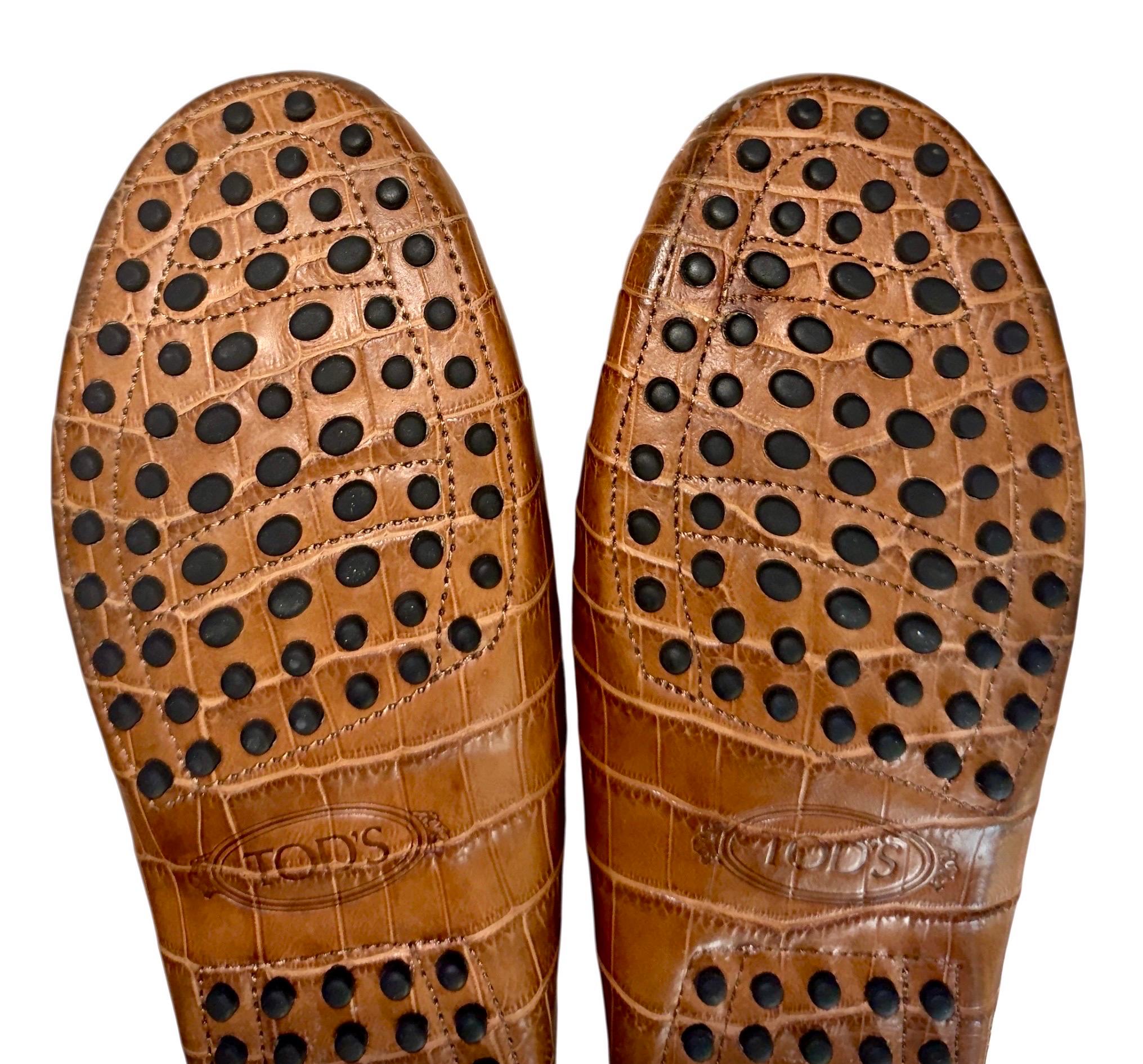 Tod's Mocassini Gommino Esotici Marrone Mocassini Alligatore Pelle di Coccodrillo 36,5 in vendita 3