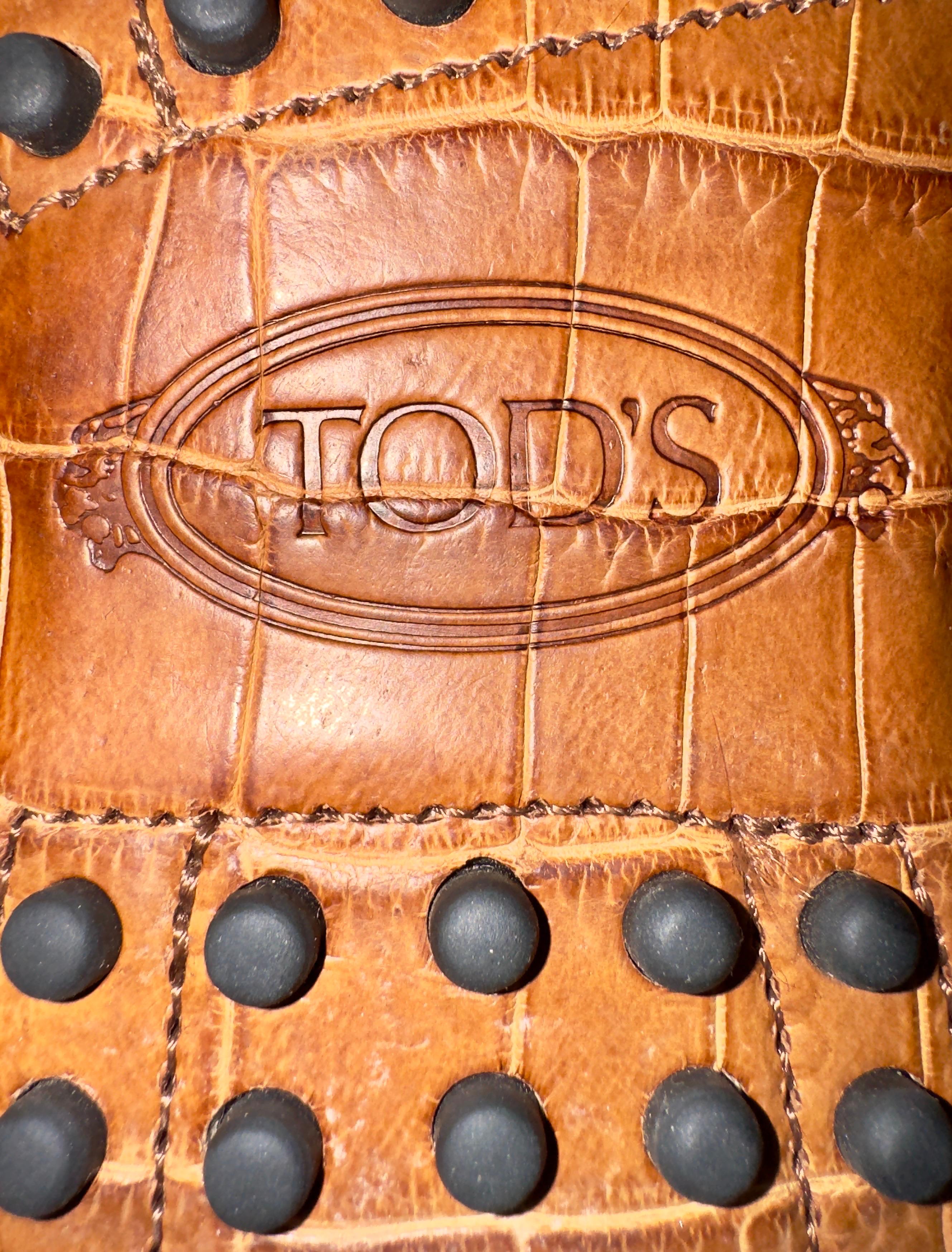 Tod's Mocassini Gommino Esotici Marrone Mocassini Alligatore Pelle di Coccodrillo 36,5 in vendita 5