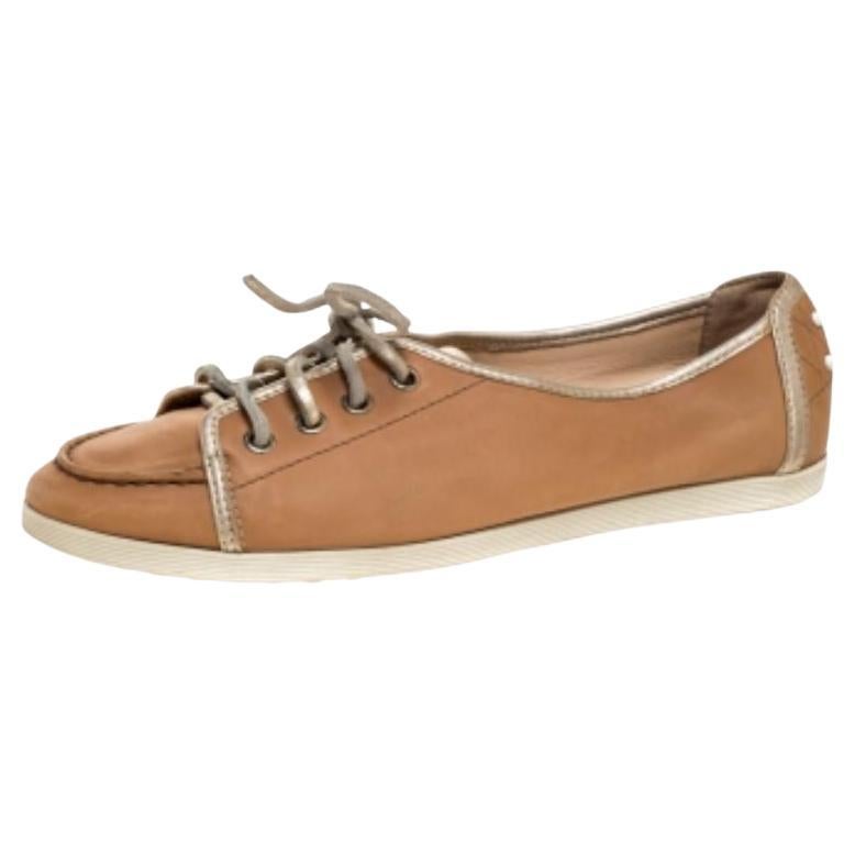 Tod's Brown/Gold Leather Lace Up Sneakers Size 38 For Sale