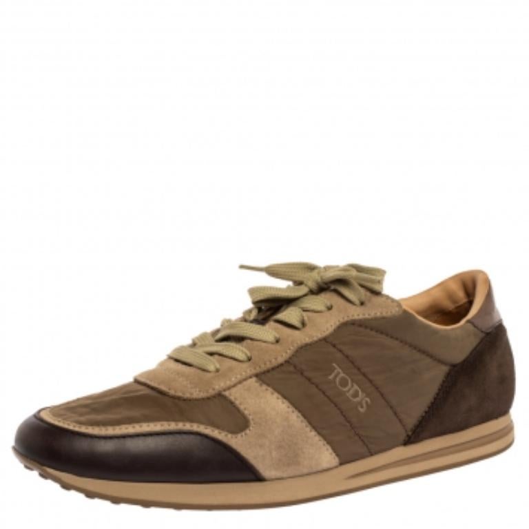 These sneakers from Tod's are noteworthy. Made of a combination of nylon, suede, and leather, these sneakers feature lace-ups on the front and are equipped with leather-lined insoles. They come with tough pebbled, rubber soles that provide maximum