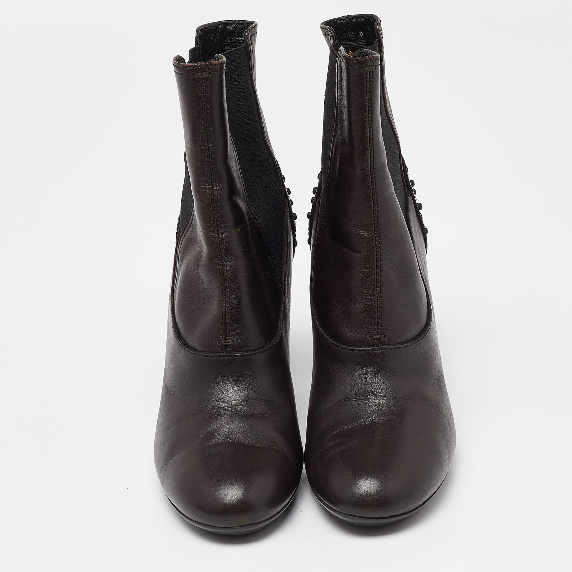 Black Tod's Brown Leather Ankle Booties Size 37.5 For Sale