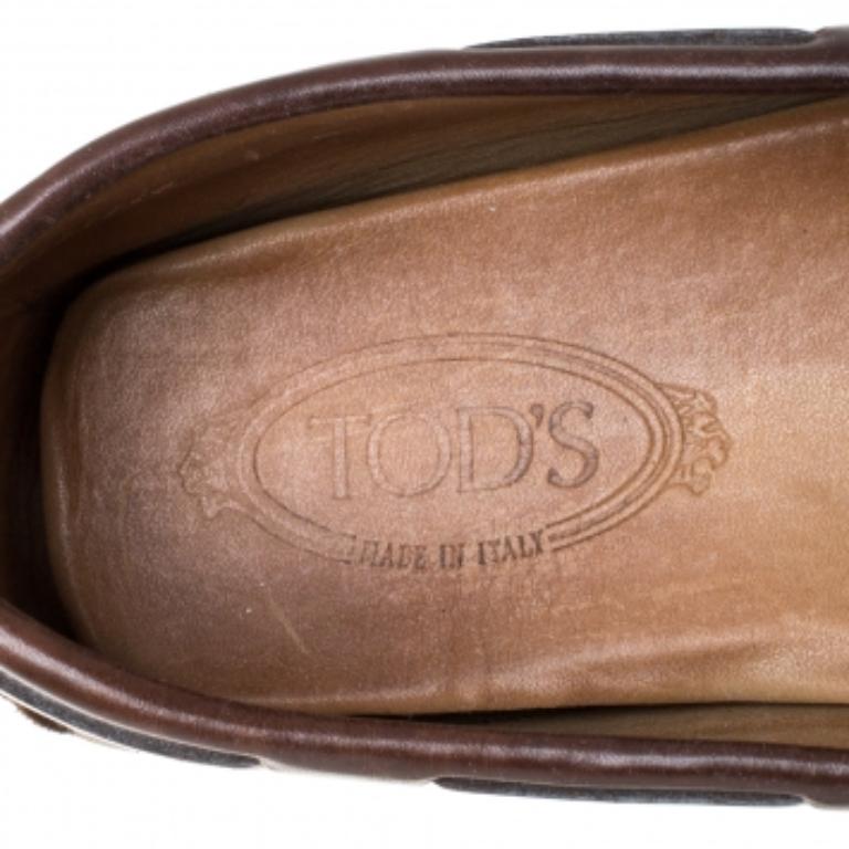 Tod's Brown Leather Bow Driver Loafers Size 44.5 For Sale 1