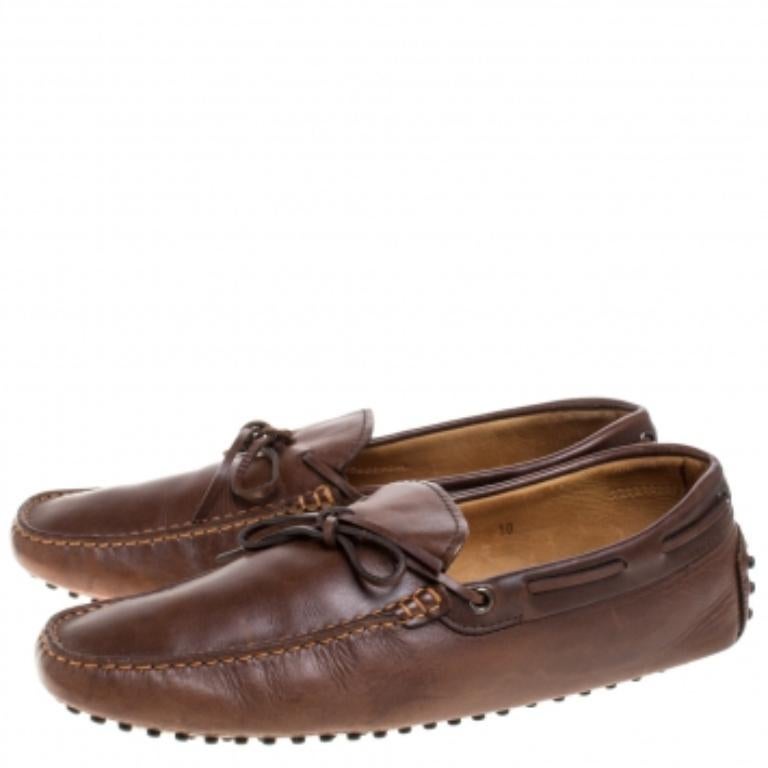 Tod's Brown Leather Bow Driver Loafers Size 44.5 For Sale 3