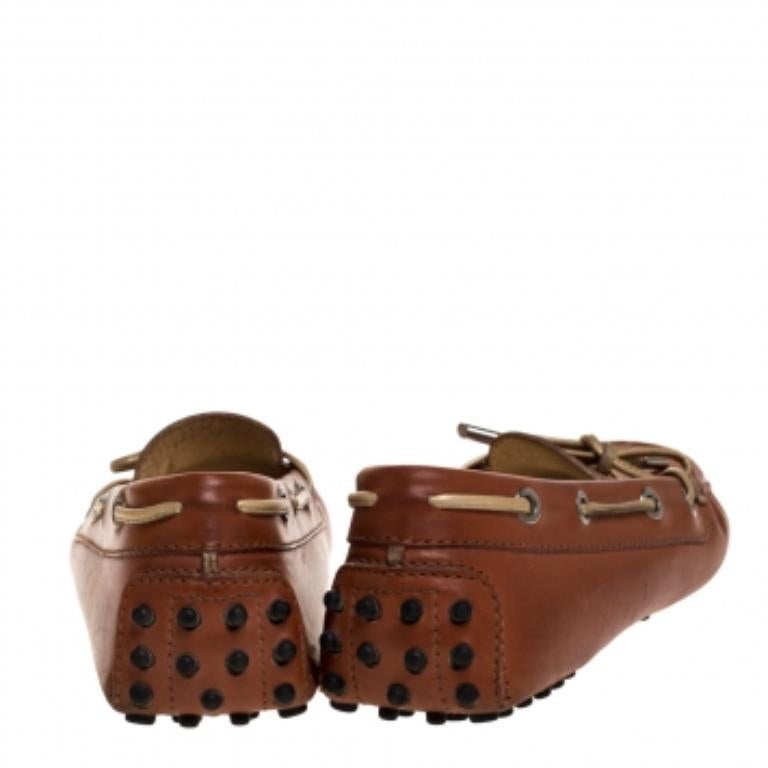 Tod's Brown Leather Bow Slip On Loafers Size 37.5 For Sale 1
