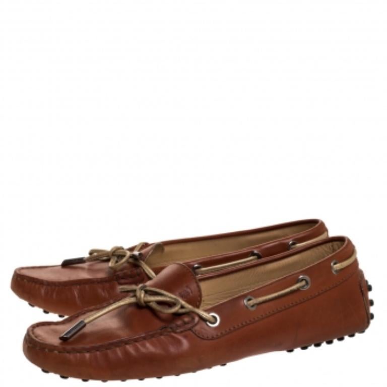 Tod's Brown Leather Bow Slip On Loafers Size 37.5 For Sale 3