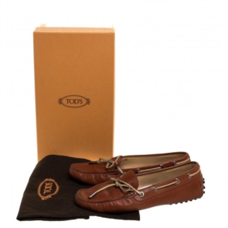 Tod's Brown Leather Bow Slip On Loafers Size 37.5 For Sale 4
