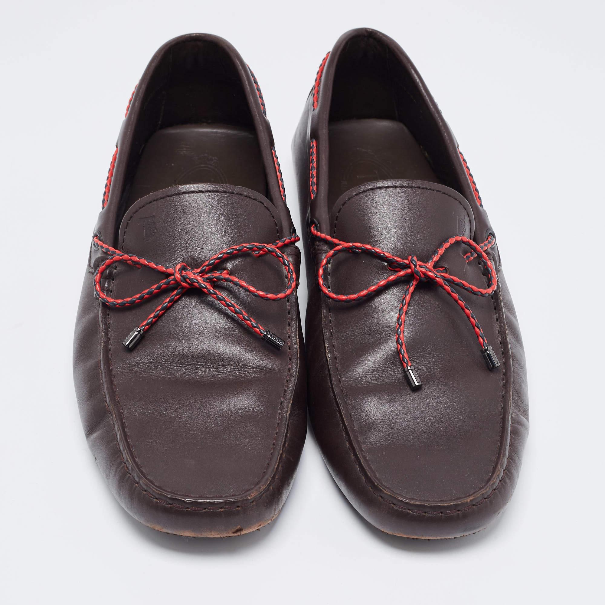 Black Tod's Brown Leather Bow Slip On Loafers Size 42 For Sale