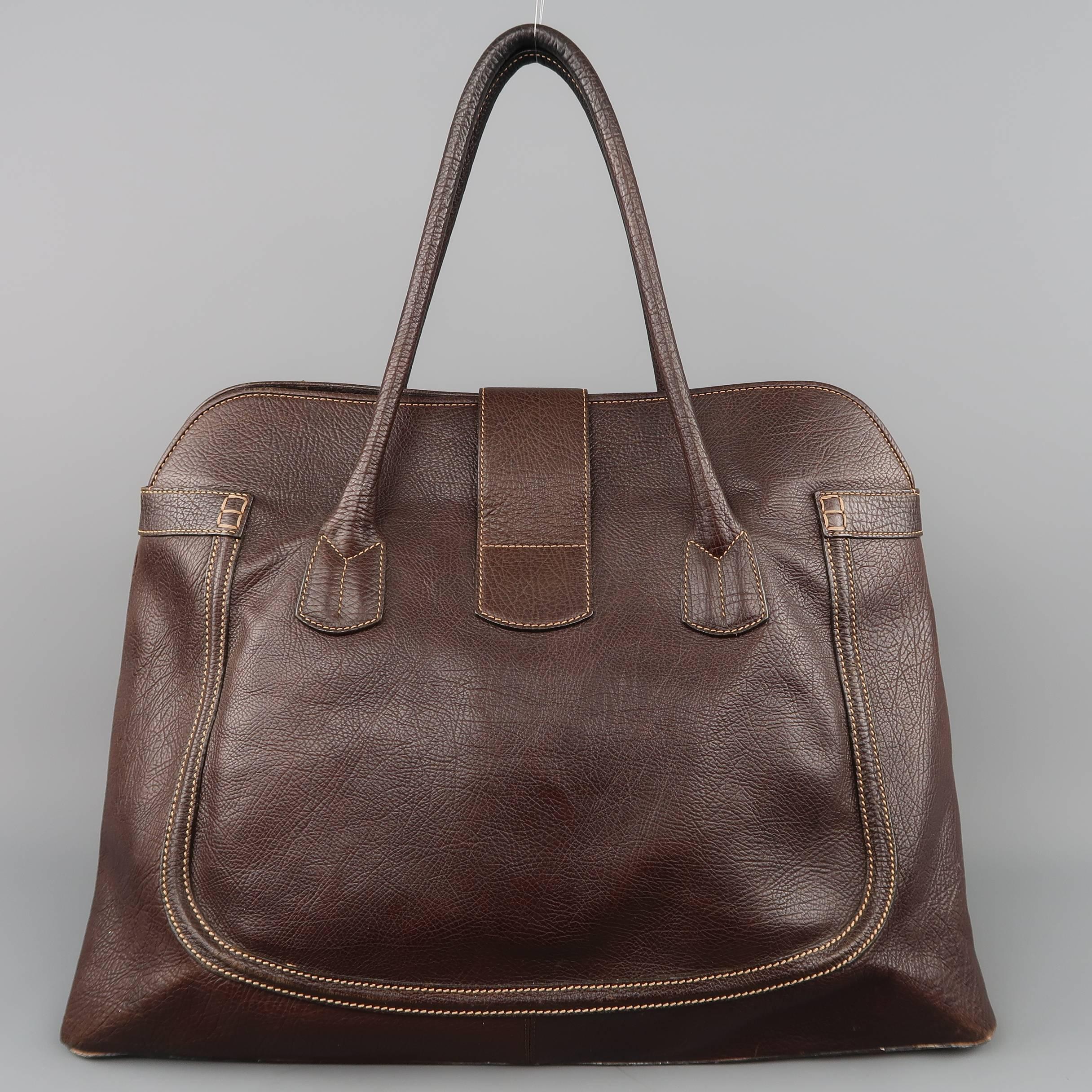 Black TOD'S Brown Leather Buckle Closure Oversized Weekender Travel Tote Handbag