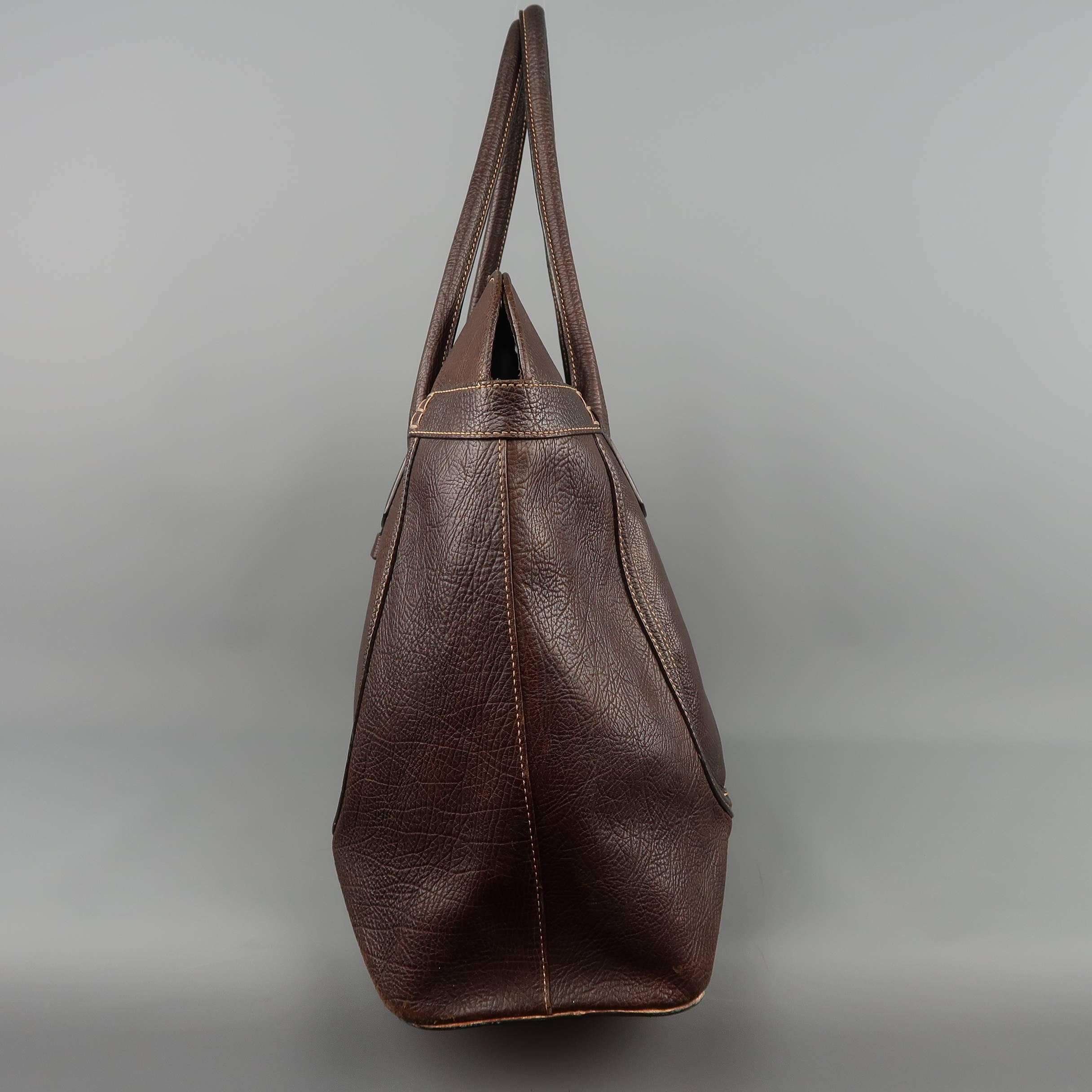 TOD'S Brown Leather Buckle Closure Oversized Weekender Travel Tote Handbag In Fair Condition In San Francisco, CA