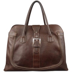 TOD'S Brown Leather Buckle Closure Oversized Weekender Travel Tote Handbag