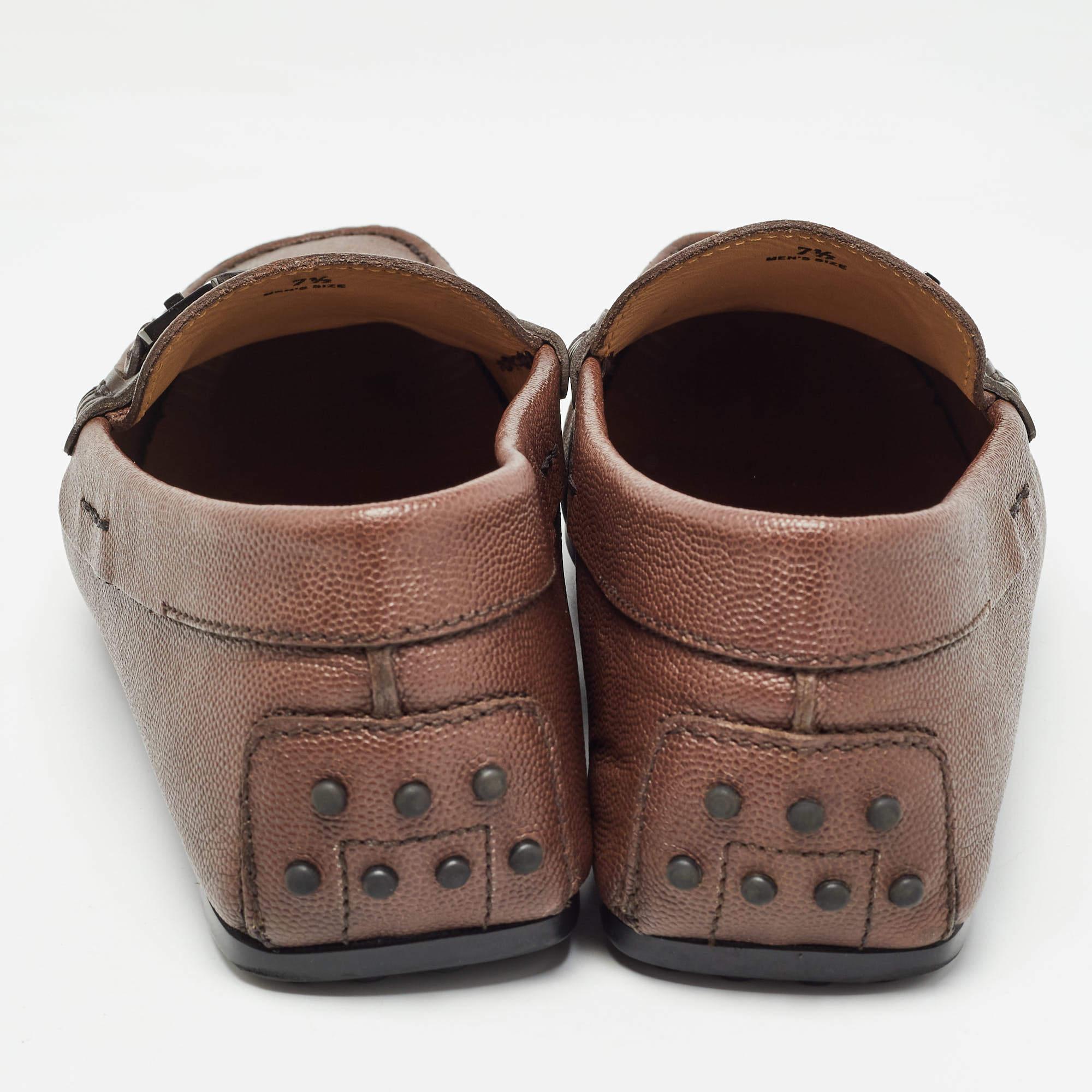 Tod's Brown Leather Buckle Detail Slip On Loafers Size 41.5 For Sale 1