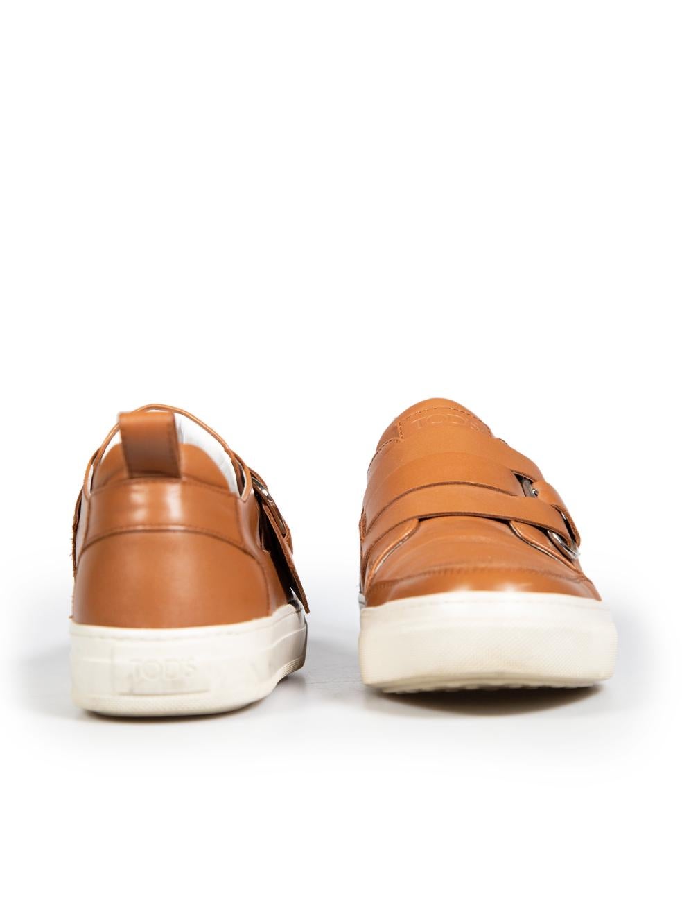 Beige Tod's Brown Leather Buckle Detail Slip-On Shoes Size IT 36.5 For Sale