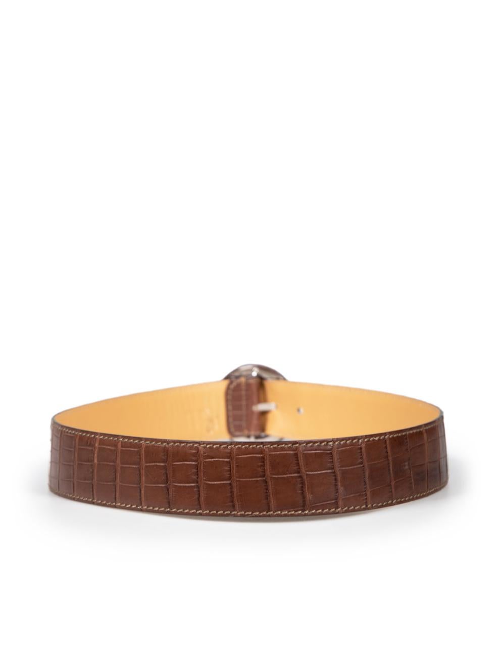 Tod's Brown Leather Croc Embossed Belt In Good Condition For Sale In London, GB