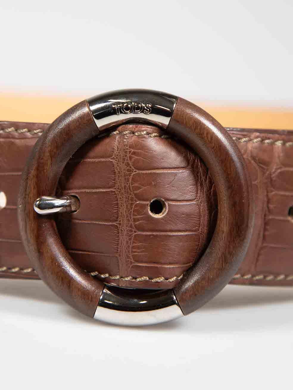 Tod's Brown Leather Croc Embossed Belt For Sale 2