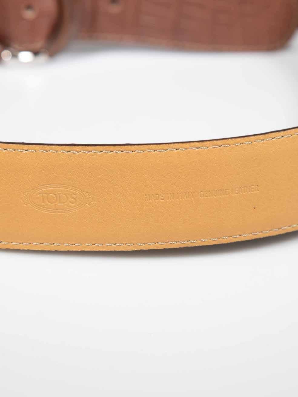 Tod's Brown Leather Croc Embossed Belt For Sale 4