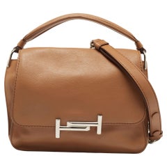 Tod's Brown Leather Double T Flap Top Handle Bag