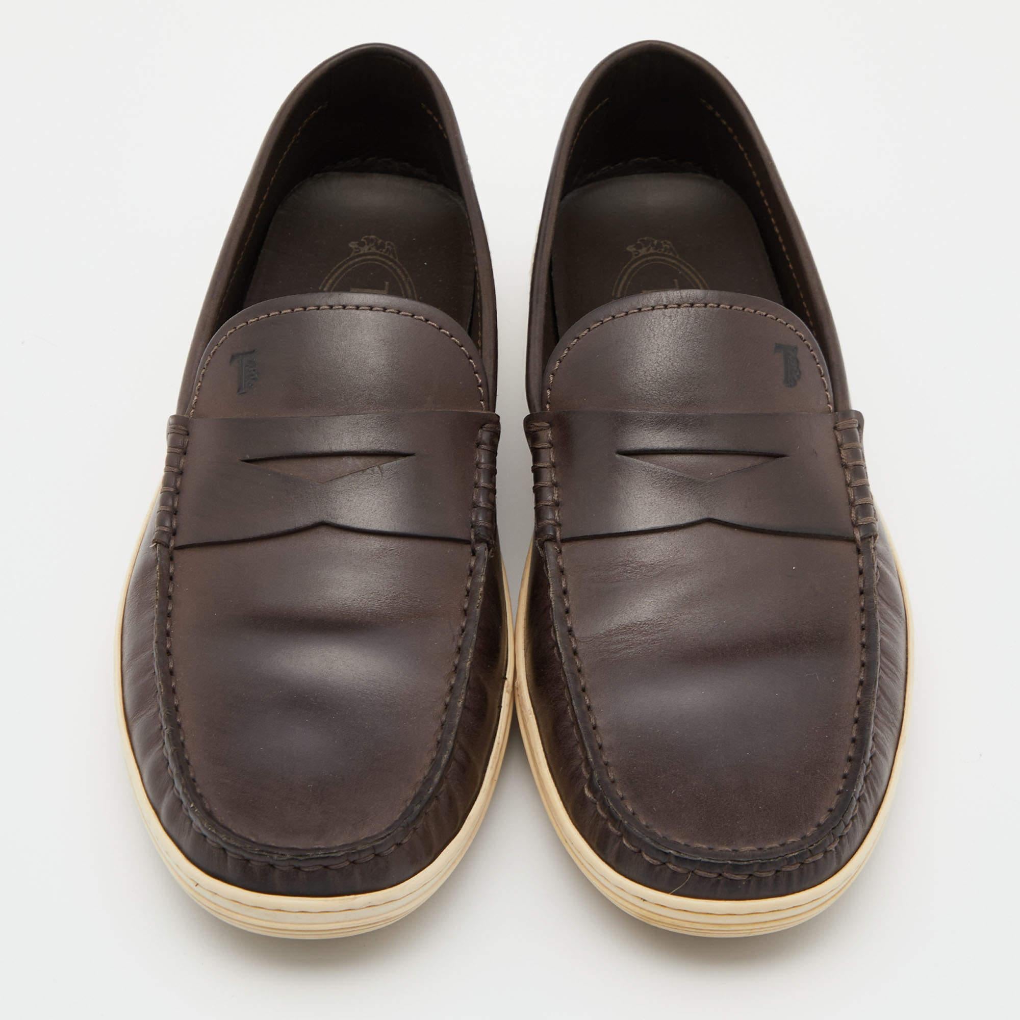 Black Tod's Brown Leather Driver Loafers Size 39.5 For Sale