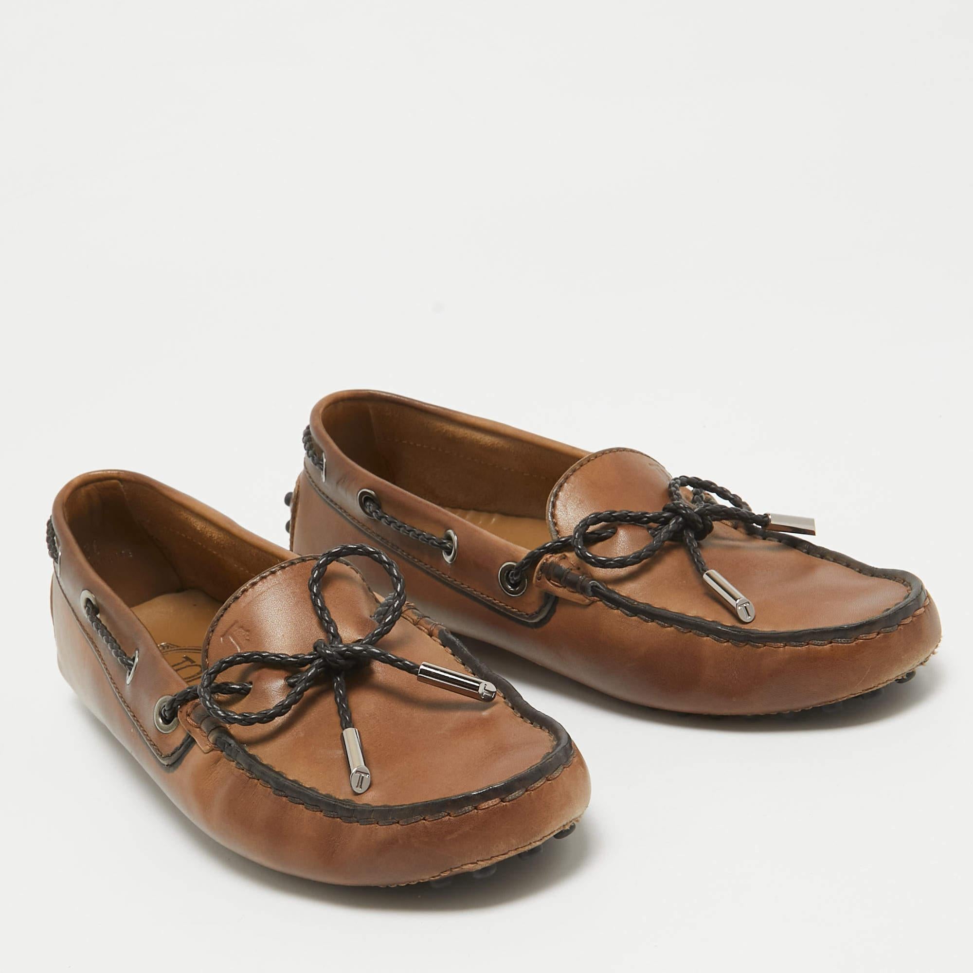 Women's Tod's Brown Leather Gommini Bow Loafers Size 36