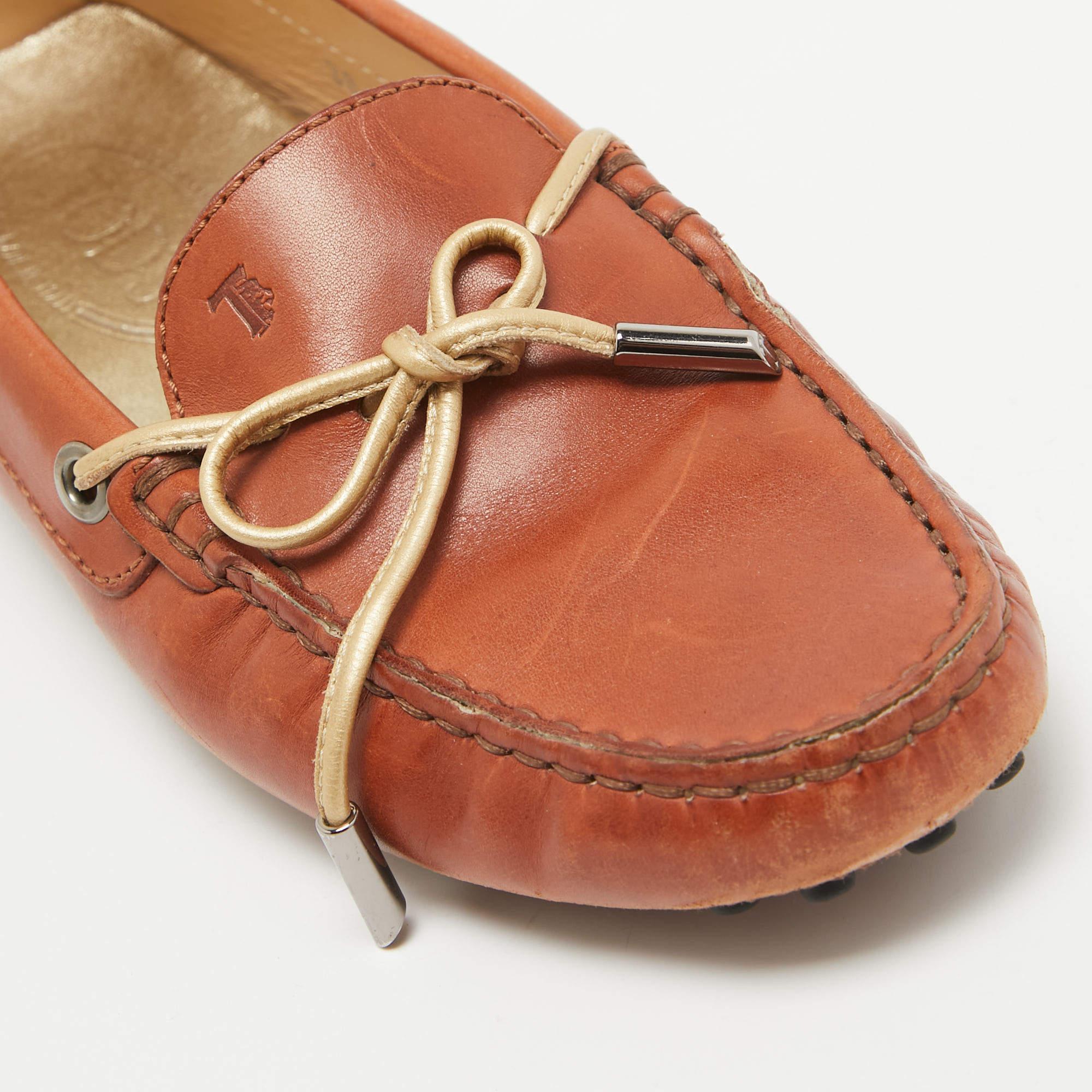 Tod's Brown Leather Gommino Bow Slip On Loafers Size 36 For Sale 3