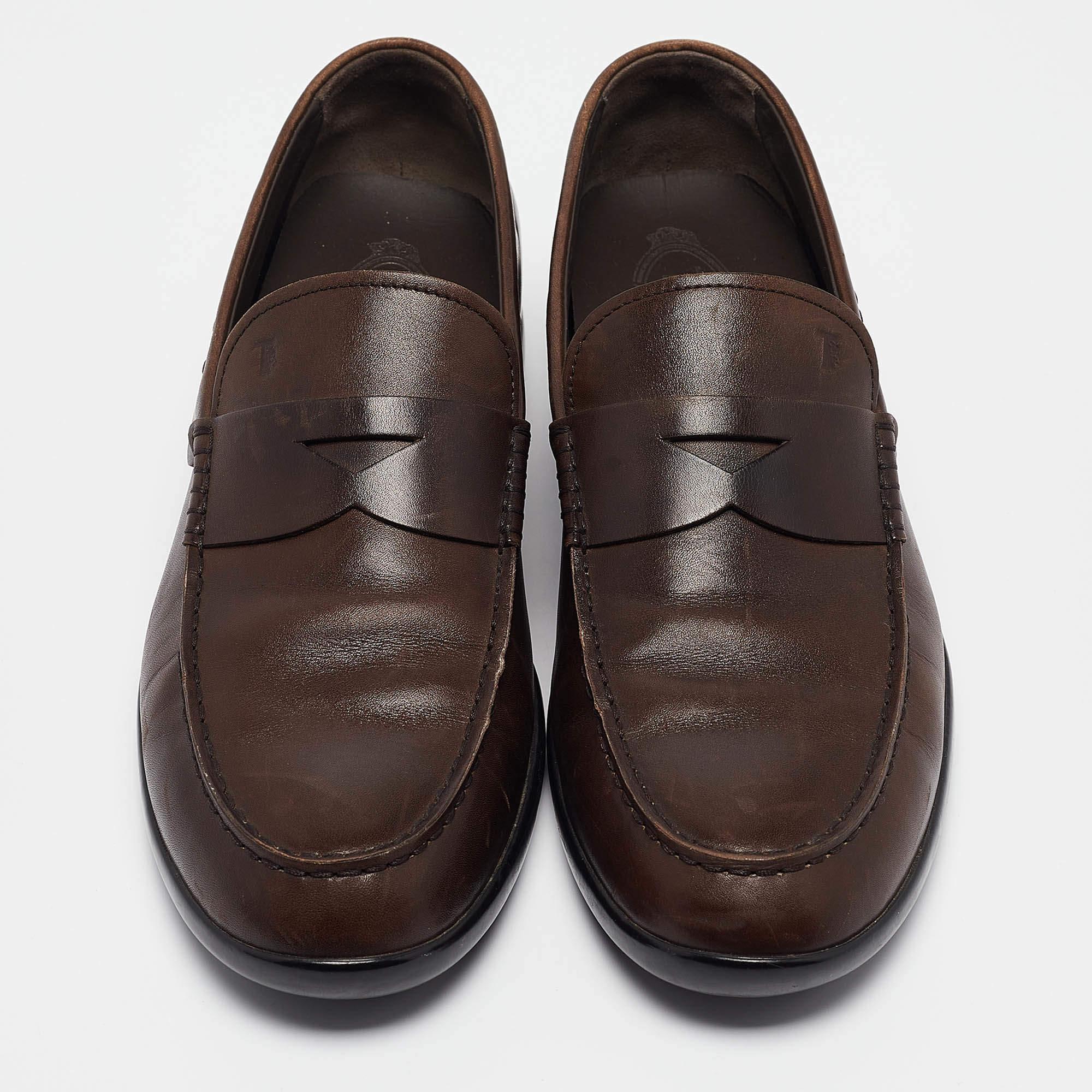 Black Tod's Brown Leather Gommino Penny Slip On Loafers Size 43