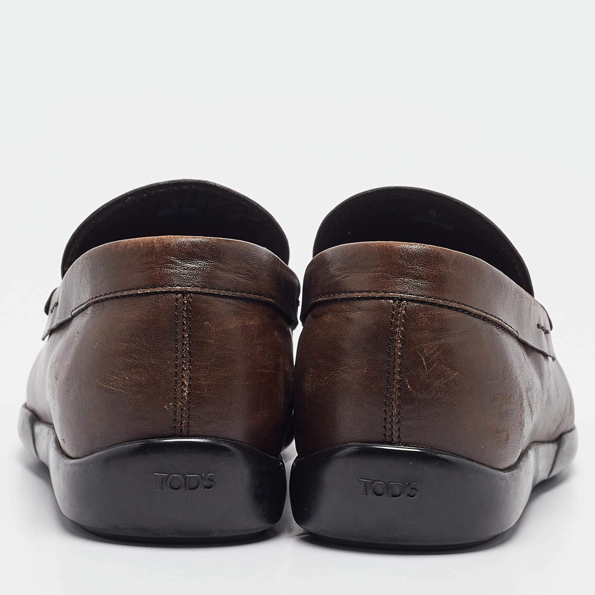 Men's Tod's Brown Leather Gommino Penny Slip On Loafers Size 43