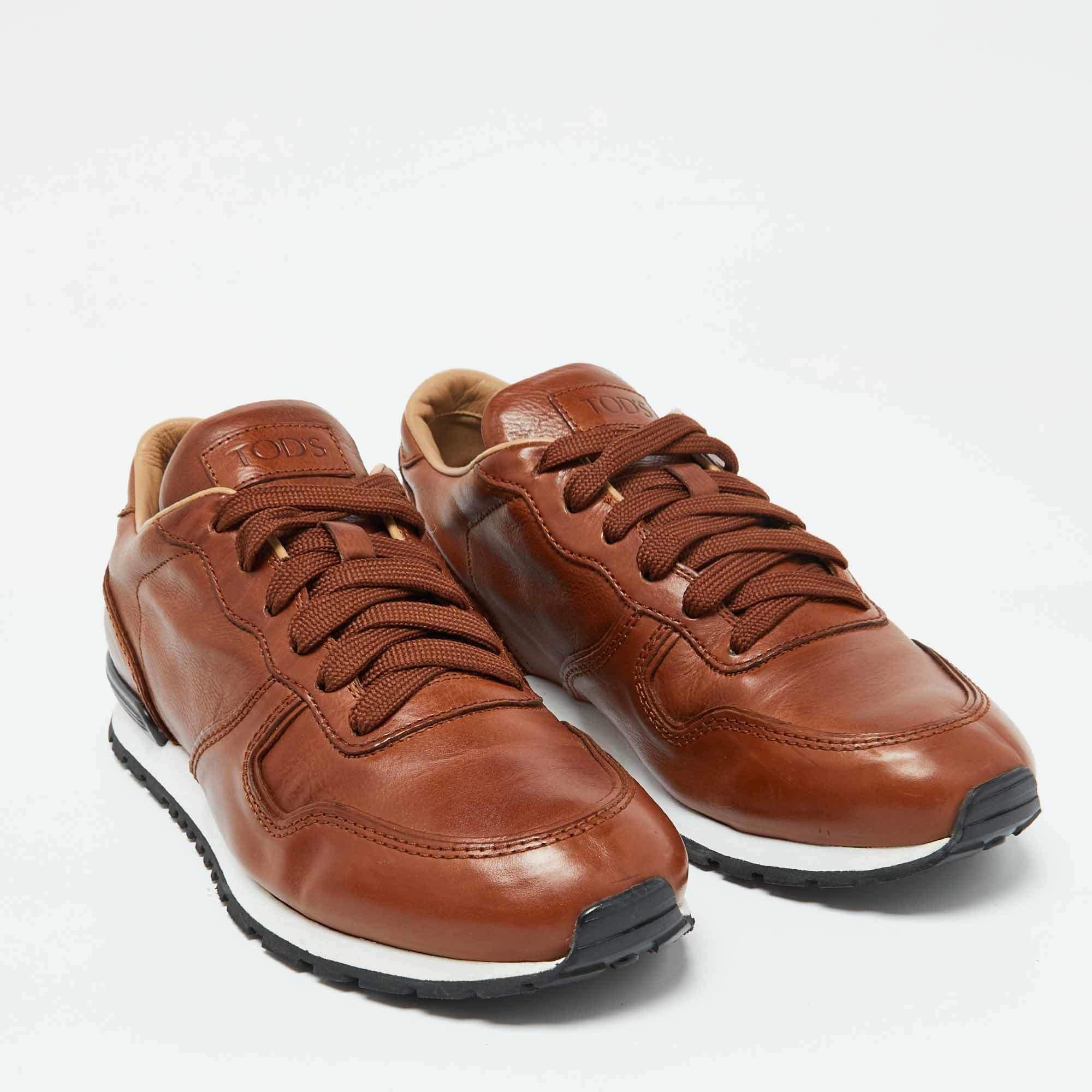 Men's Tod's Brown Leather Lace Up Low Top Sneakers Size 40 For Sale
