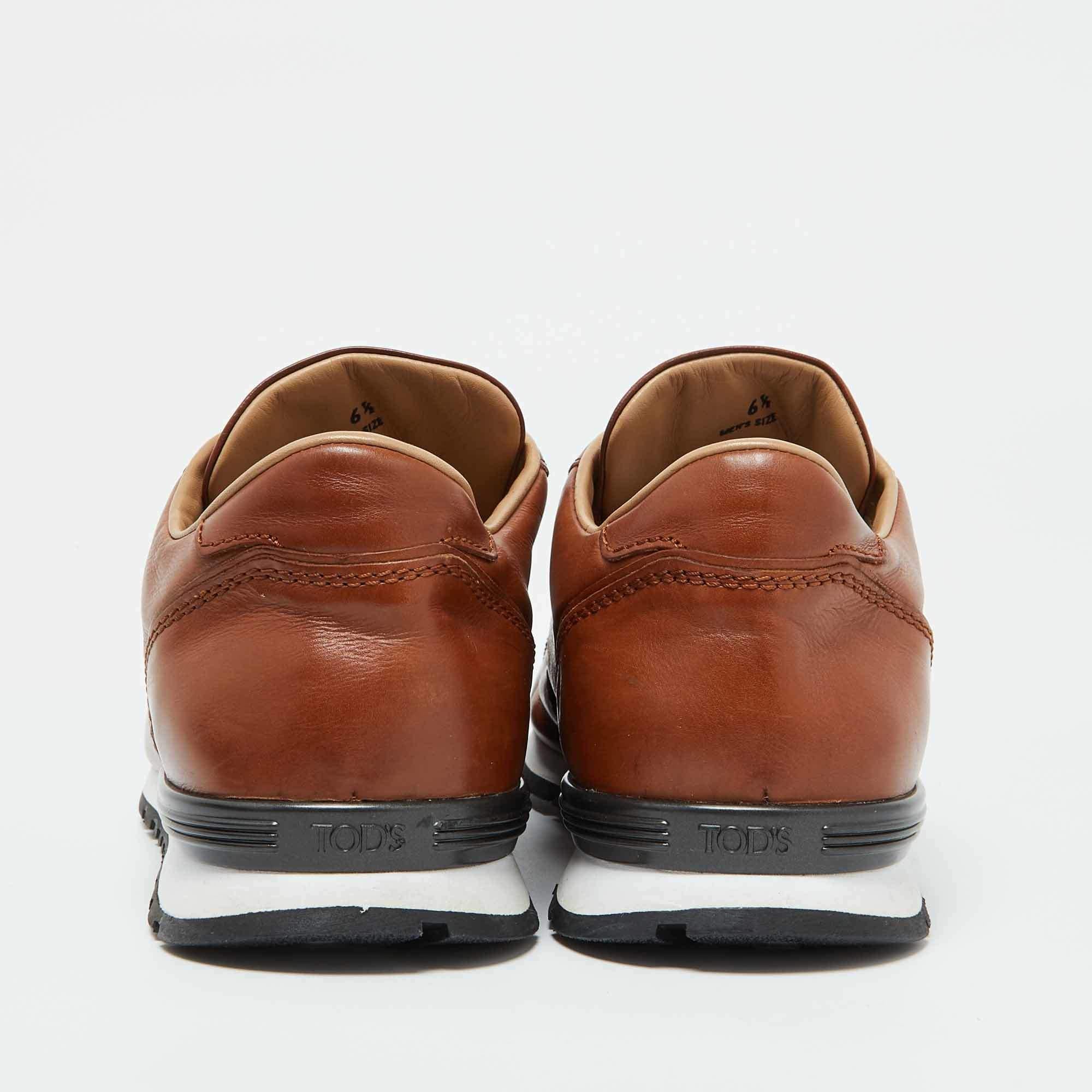Tod's Brown Leather Lace Up Low Top Sneakers Size 40 For Sale 1