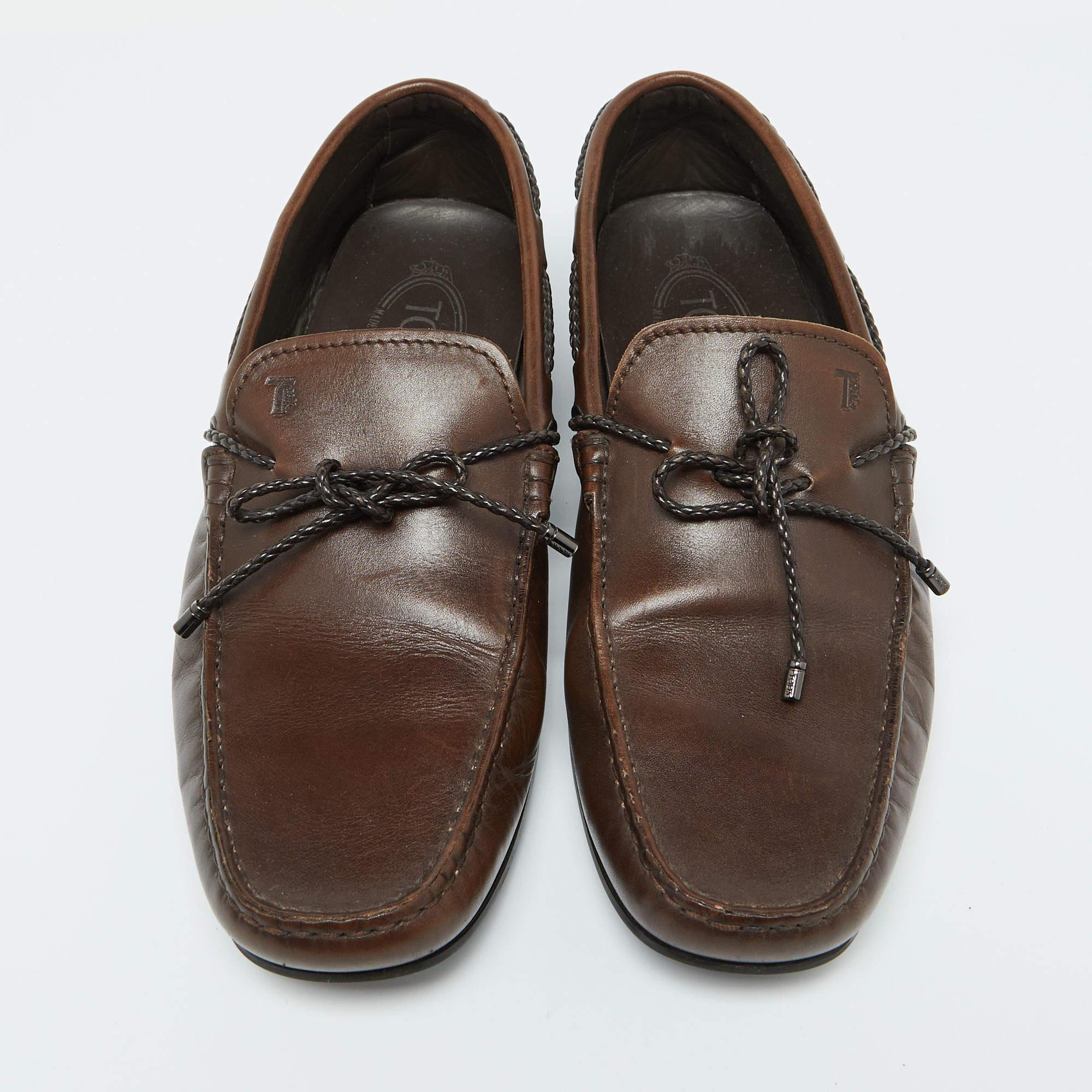 Black Tod's Brown Leather Loafers Size 41.5 For Sale