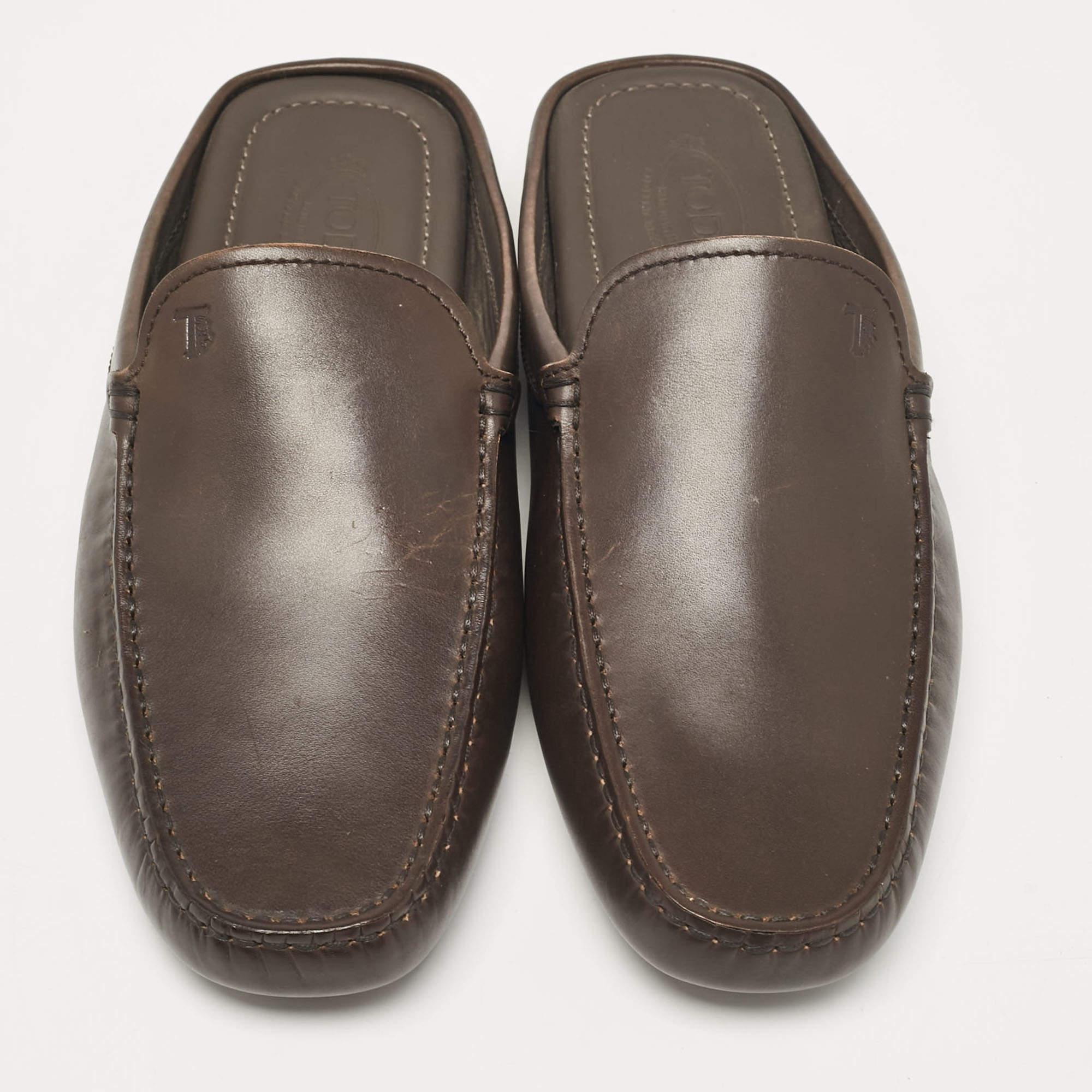 Black Tod's Brown Leather Mules Size 39.5 For Sale